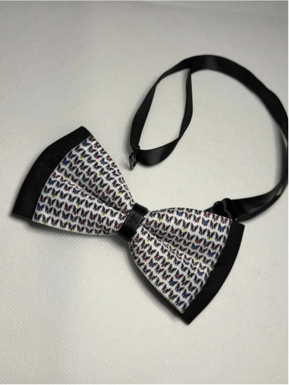 Boston Terrier Print Adjustable Bow Tie – Black & White with Color Accents
